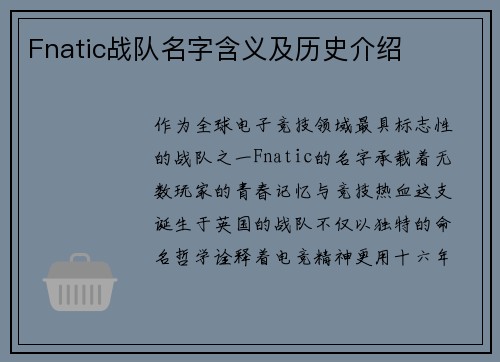 Fnatic战队名字含义及历史介绍